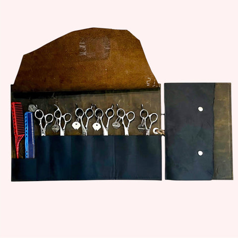 Leather Shear Roll with Detachable Side Pocket by The Foundry Salon
