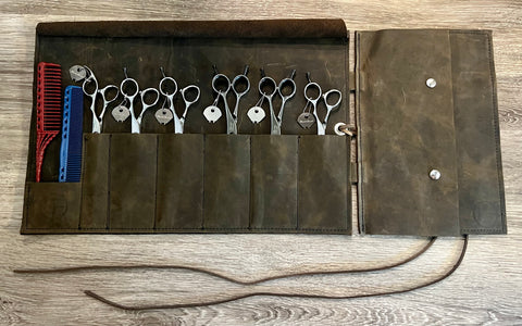 Leather Shear Roll with Detachable Side Pocket by The Foundry Salon