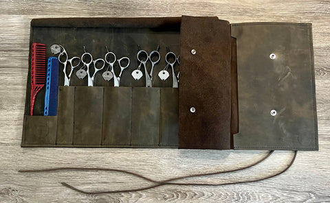 Leather Shear Roll with Detachable Side Pocket by The Foundry Salon
