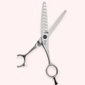 Aura 6010 6" Japanese handmade hair shear – open close-up of thinning teeth