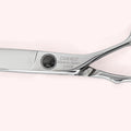 Titan 6.0 Japanese handmade hair shear – close-up of back engraving and handles