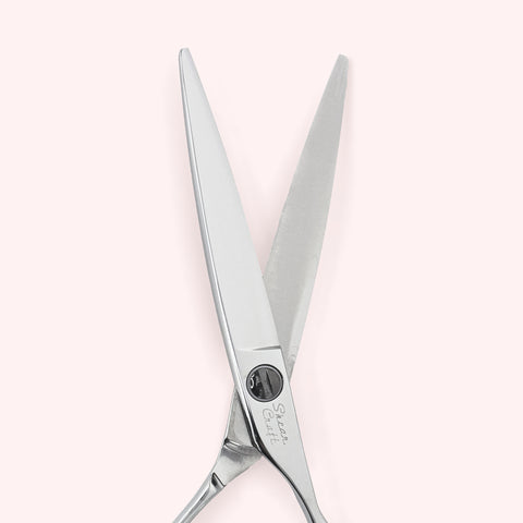 Titan 6.0 Japanese handmade hair shear – close-up of open blades