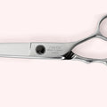 Titan 6.5 Japanese handmade hair shear – close-up of back engraving and handles