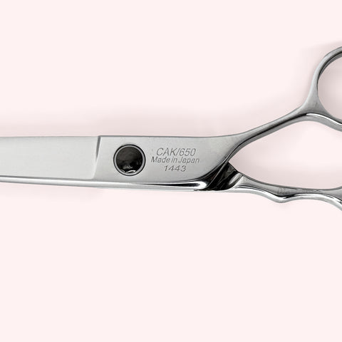 Titan 6.5 Japanese handmade hair shear – close-up of back engraving and handles
